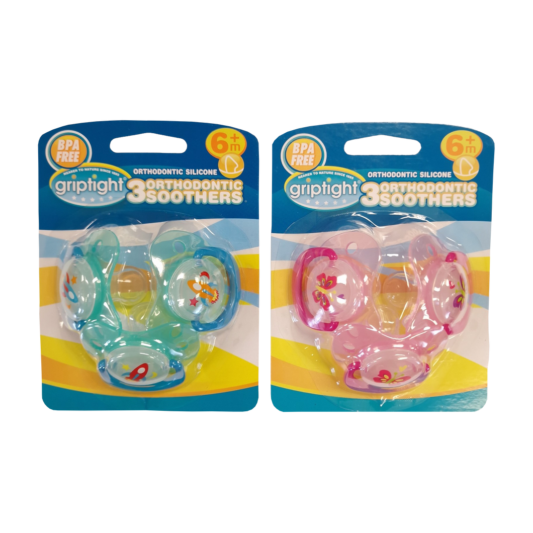 Griptight 3 Orthodontic Soothers 6m+ (Colours may vary)