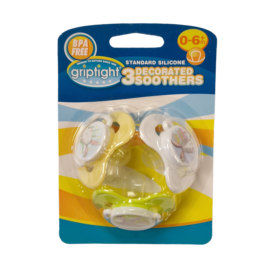 Griptight Decorated Std Soothers 0-6m+ (Colours may vary)