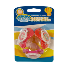 Load image into Gallery viewer, Griptight Decorated Std Soothers 12m+ (Colours may vary)
