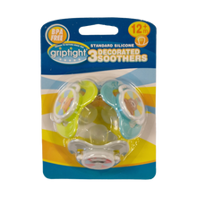 Load image into Gallery viewer, Griptight Decorated Std Soothers 12m+ (Colours may vary)
