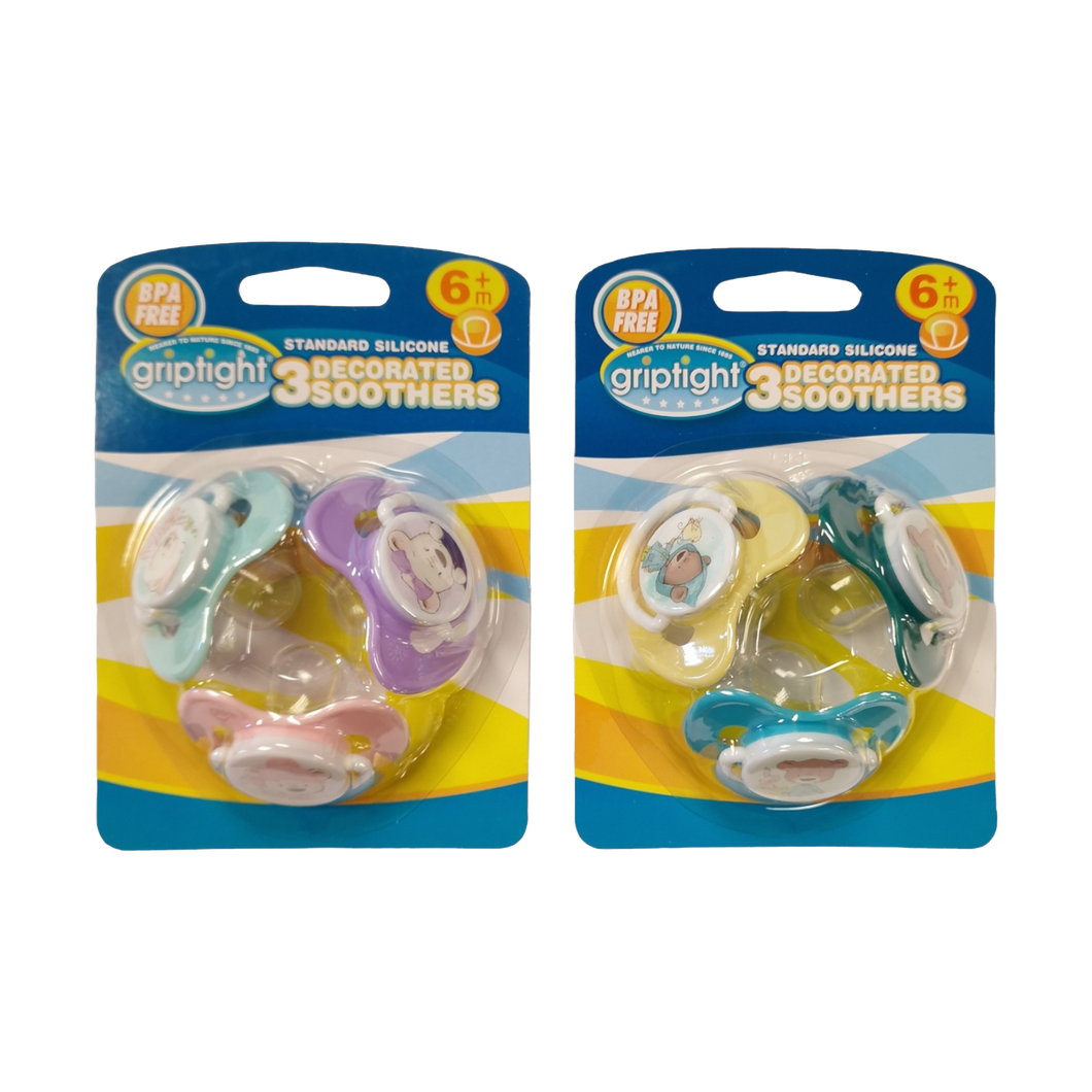 Griptight Decorated Std Soothers 6m+ (Colours may vary)