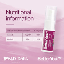 Load image into Gallery viewer, Better You Vitamin D + K2 Kids Oral Spray 15ml
