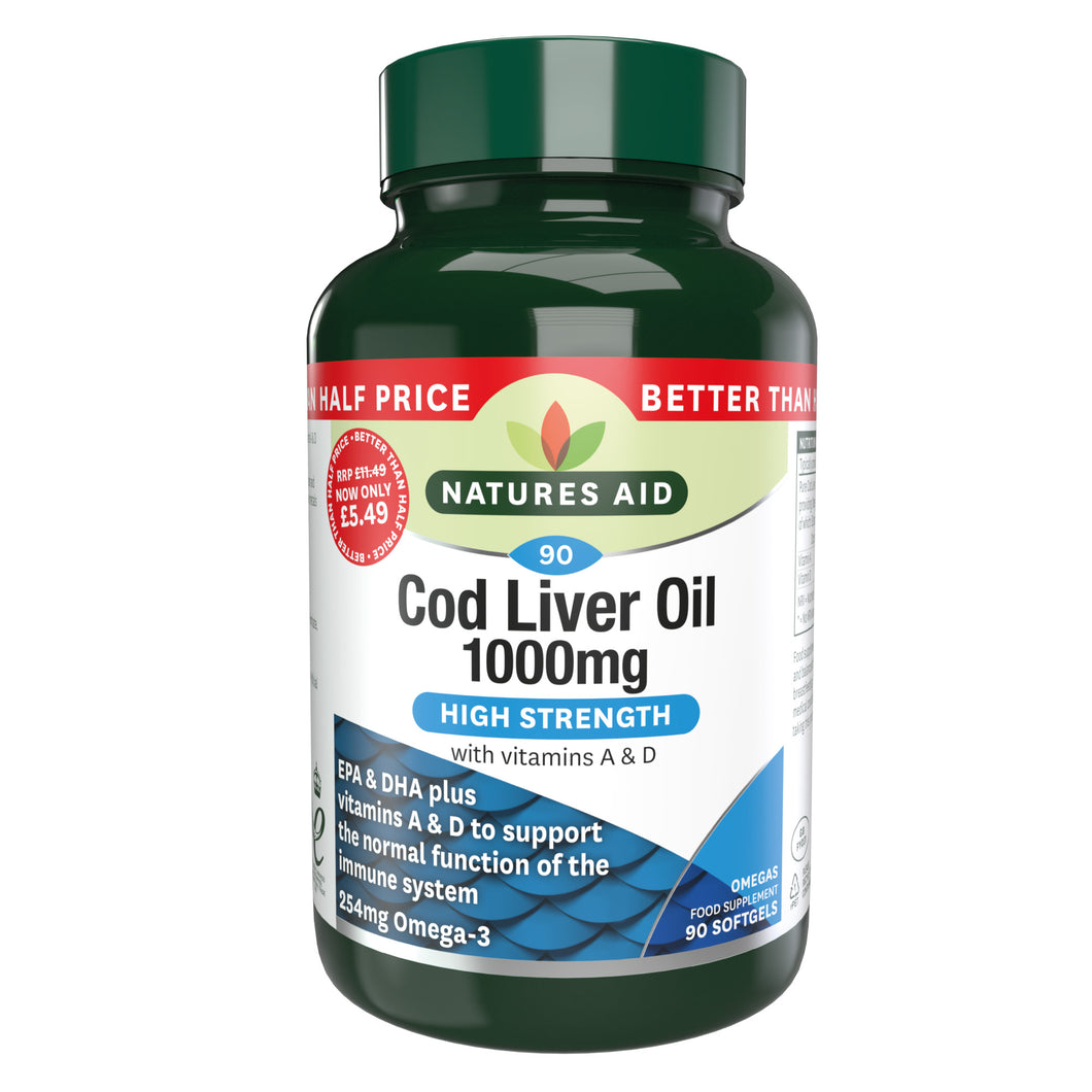 Natures Aid Cod Liver Oil (High Strength) 1000mg 90softgels