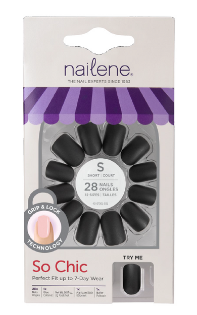 Nailene - Black Matt - Short Squoval (28 pcs)